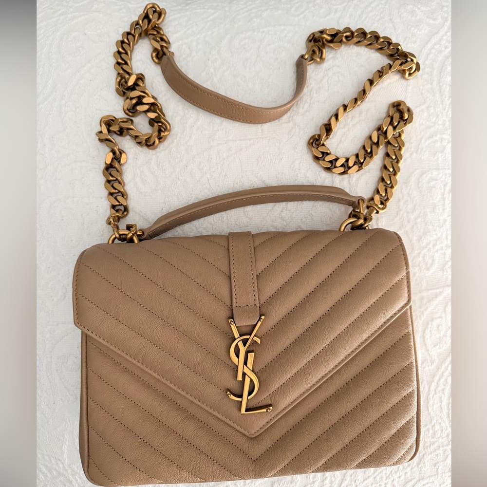 Yves Saint Laurent College Mini Handbag in Quilted Suede